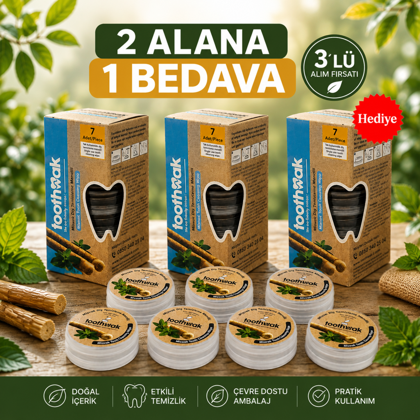 3x 7'li Premium Misvak Diş Temizleme Mendili