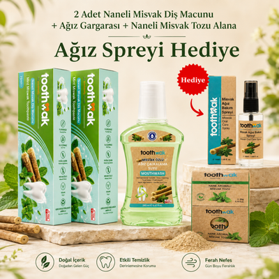2x Naneli Misvak Diş Macunu +Ağız Gargarası (Ağız Spreyi Hediye)