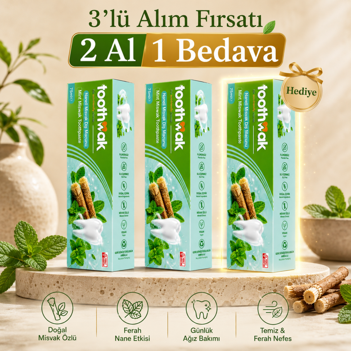 3x Nane Aromalı Misvak Diş Macunu